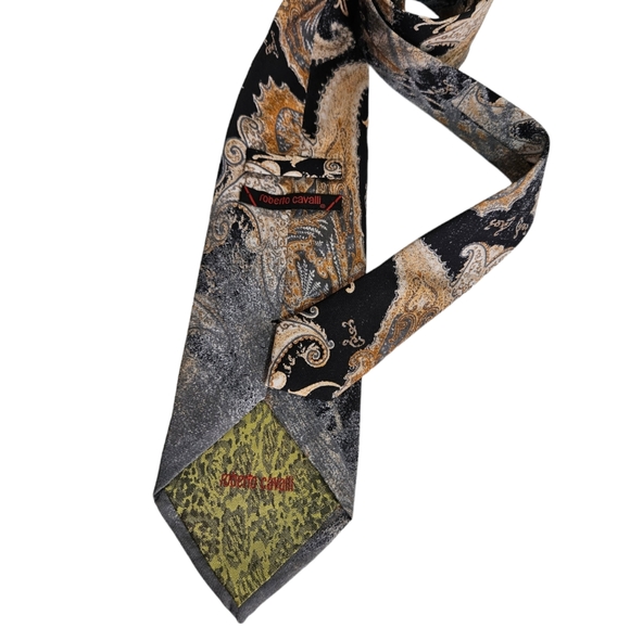 ROBERTO CAVALLI Black/Brown/Gray Paisley Silk LUXURY Tie ITALY - Picture 2 of 4